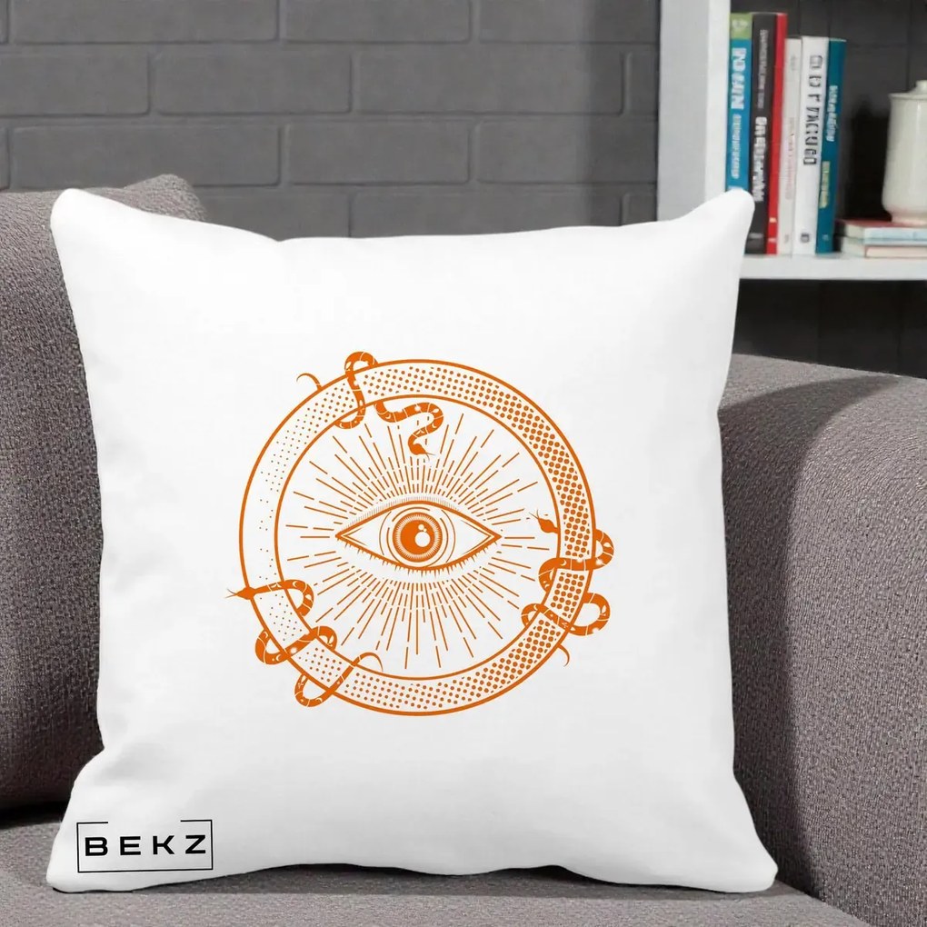 Perna Personalizata Ochiul Providentei Mistic Orange, 40x40 cm, Alba Mata, Husa Detasabila, Perna Inclusa, BEKZ®
