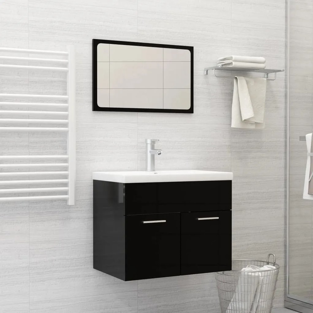 Set mobilier de baie, negru extralucios, PAL negru foarte lucios, 60 x 38.5 x 46 cm, 1