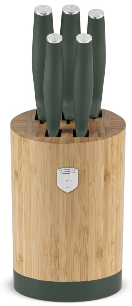 Set cutite 6 piese, cu suport bambus Green Matte Collection Berlinger Haus BH 2757