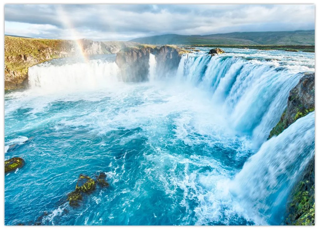 Tablou pe sticlă - Cascada Godafoss (70x50 cm)