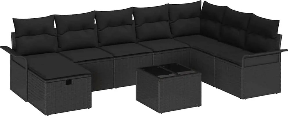 vidaXL Set de canapele pentru grădină cu pernă 9 pcs Negru Rattan poli