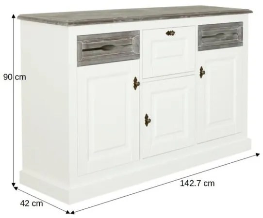 Bufet Cu 2 Usi Si 2 Sertare Cabana Alb Si Antracite, 142.7 Cm