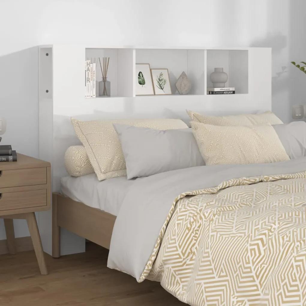 Tăblie de pat cu dulap, alb extralucios, 140x18,5x104,5 cm