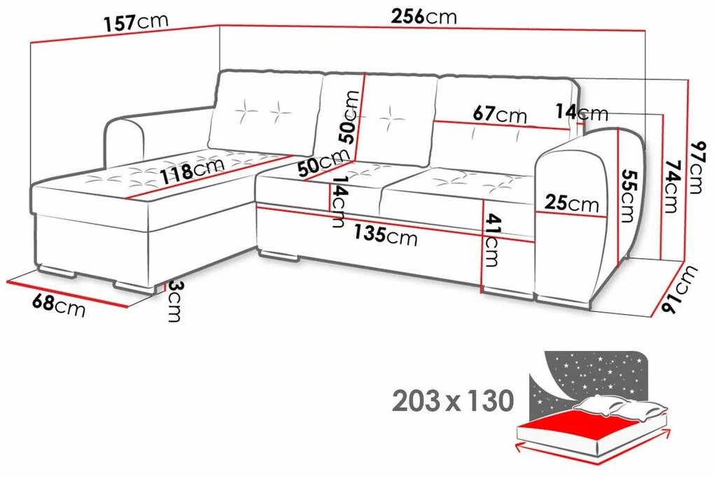 Colțar Edinburg 102Cutie de pat, 235x155x90cm, 111 kg, Picioare: Plastic