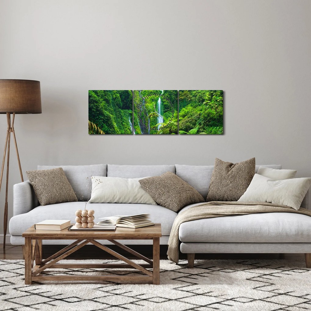 Tablou - Cascada Madakaripura, Java de Est, Indonezia (cu ceas) (90x30 cm)