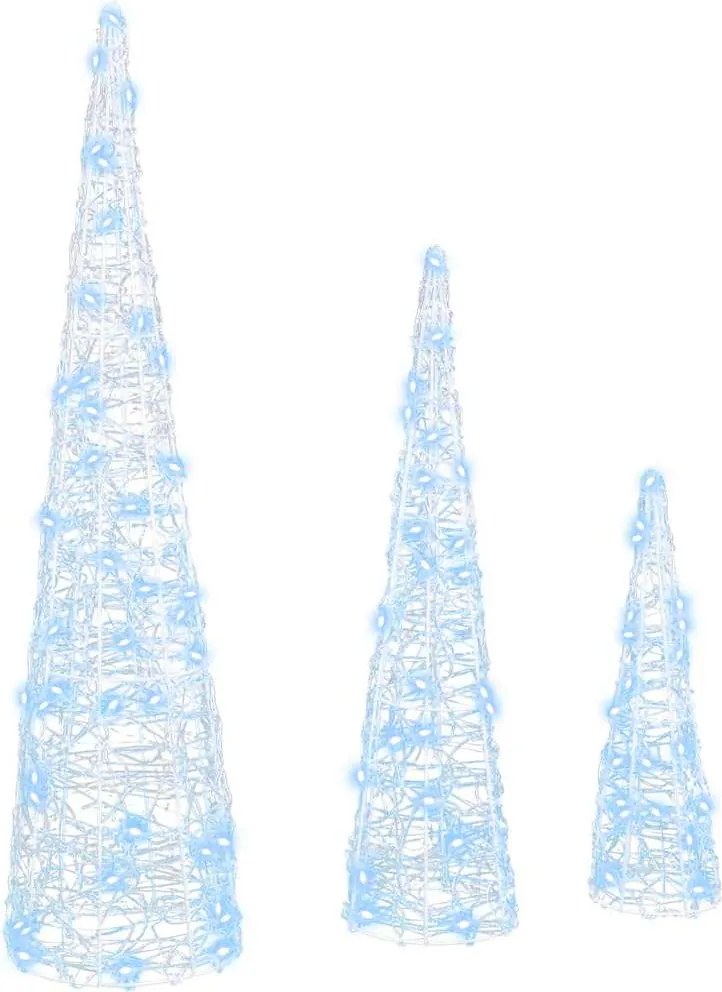 vidaXL Brad de Crăciun cu 90 LED 3 pcs Alb rece 20 x 20 x 80 cm Acril