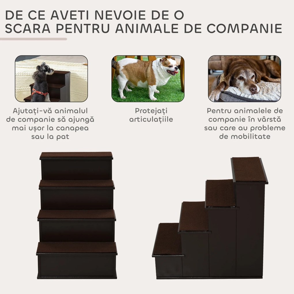 PawHut Scară Antiderapantă 4 Trepte, Perne Detasabile | Aosom Romania