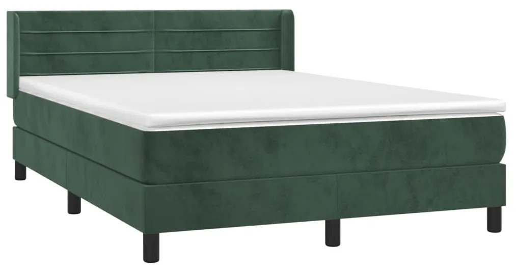 Pat box spring cu saltea, verde inchis, 140x200 cm, catifea Verde inchis, 140 x 200 cm, Benzi orizontale