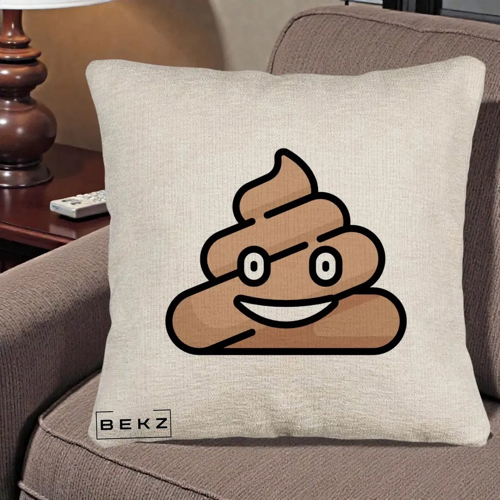 Perna Decorativa Emoji Poop Funny, 40x40 cm, Bej Canapea, Husa Detasabila, Perna Inclusa, BEKZ®
