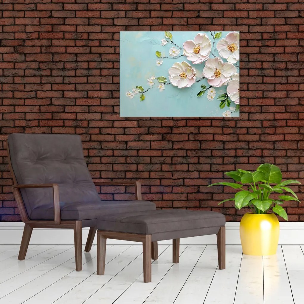 Tablou - Flori pe fundal albastru (70x50 cm)
