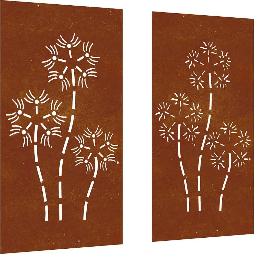 vidaXL Decor perete grădină 2 buc. 105x55 cm design flori oțel Corten
