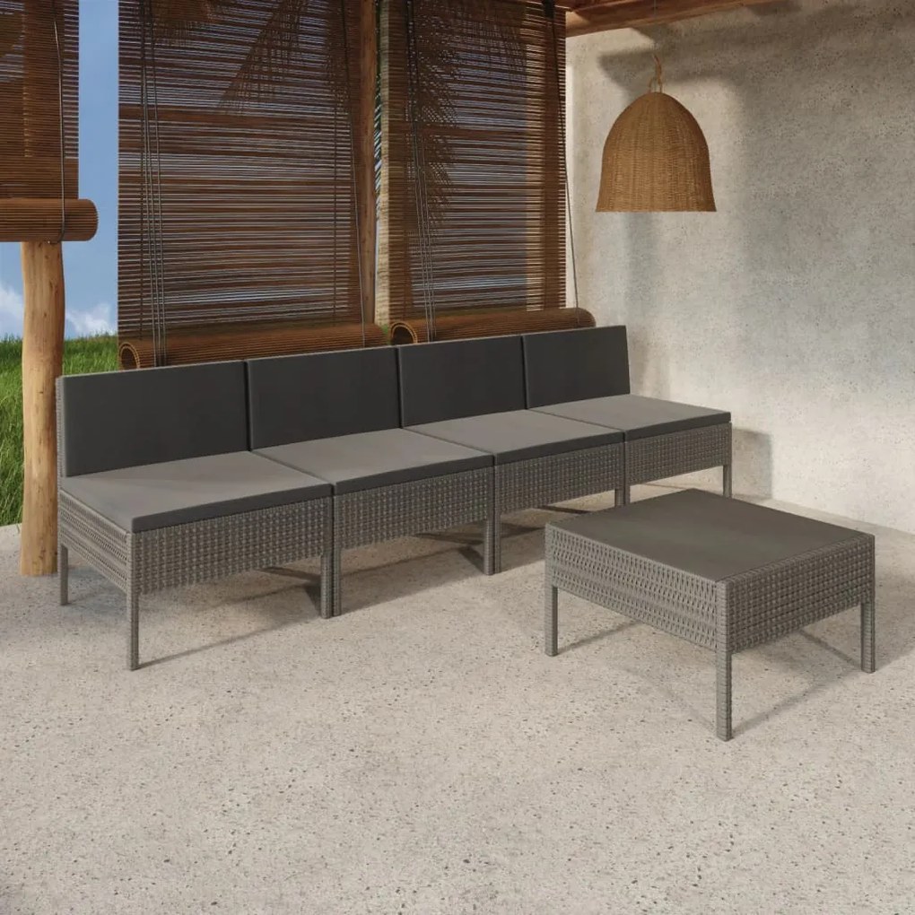 3094326 vidaXL Set mobilier de grădină cu perne, 5 piese, gri, poliratan