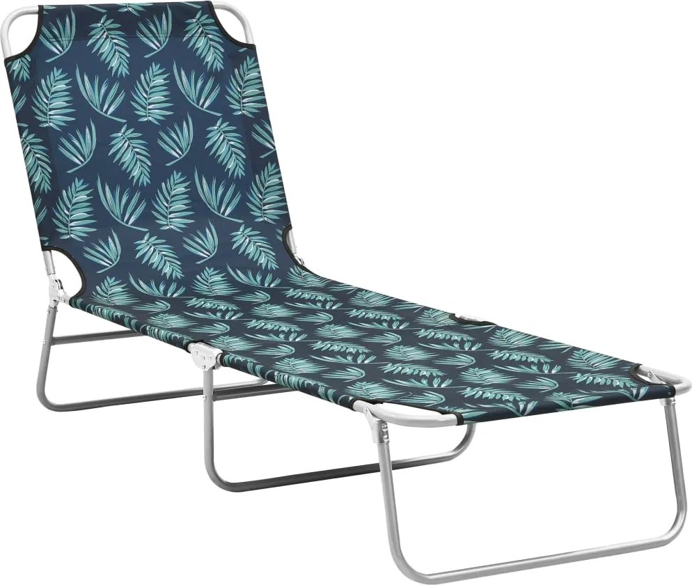 vidaXL Șezlong pliabil, oțel, model frunze, material textil