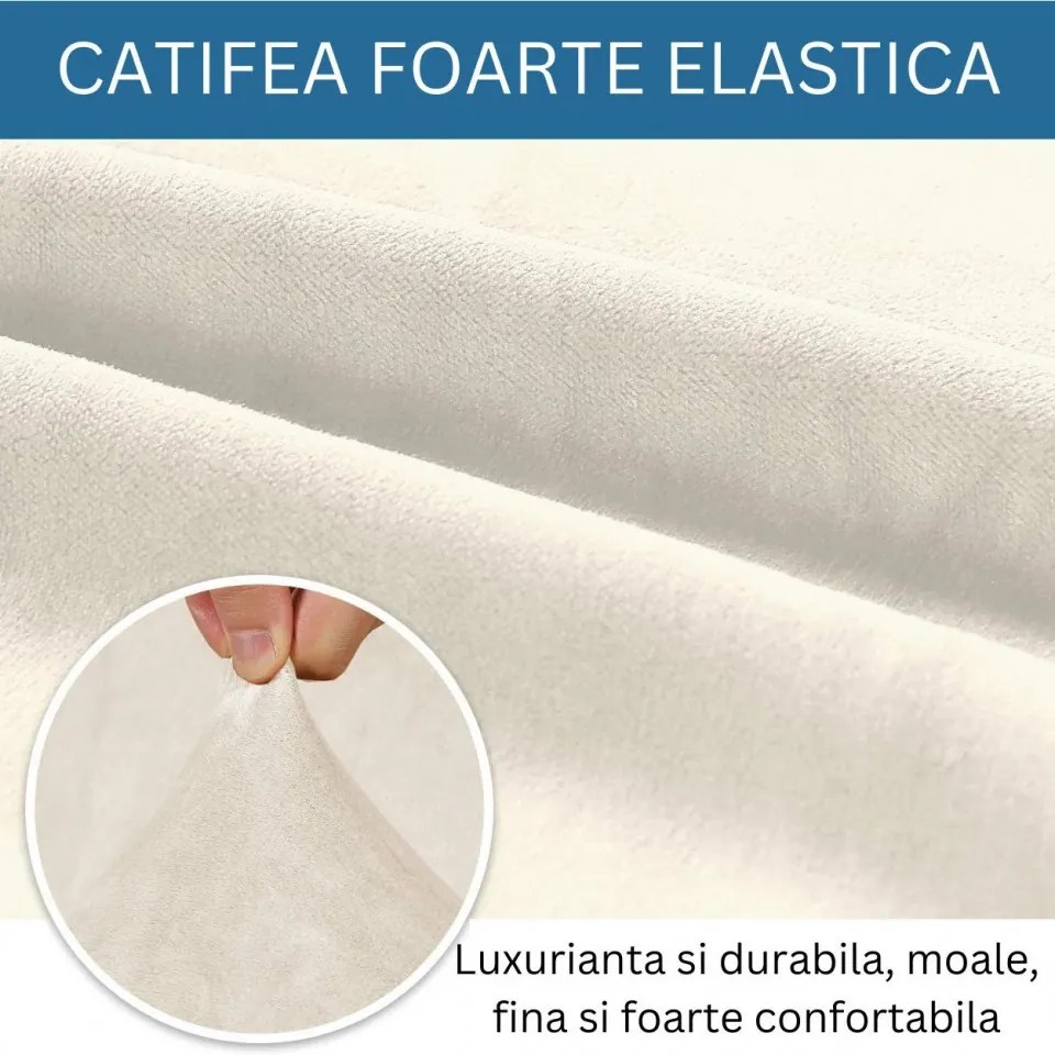 Set huse elastice din catifea pentru canapea 3 locuri + 2 fotolii, cu brate, crem, HCCJS-03