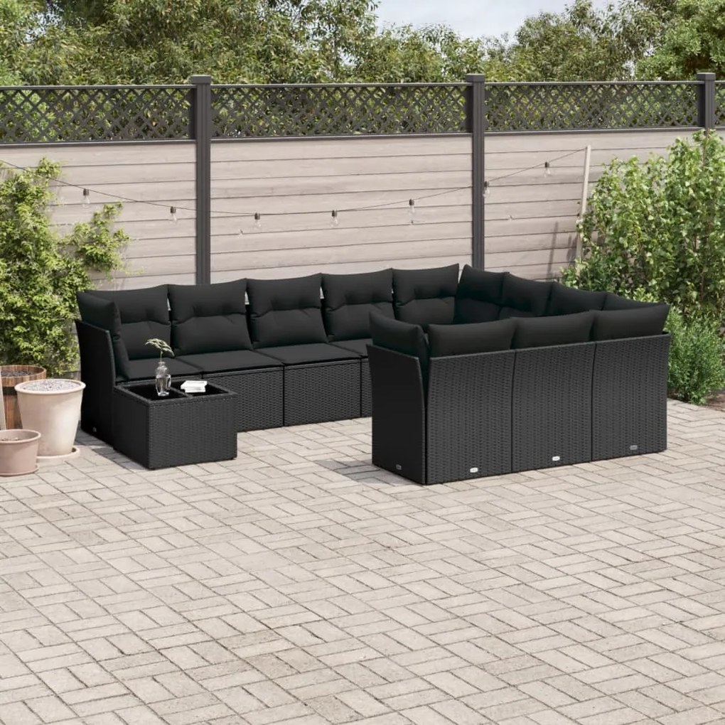 vidaXL Set canapele de grădină cu perne, 11 piese, negru, poliratan