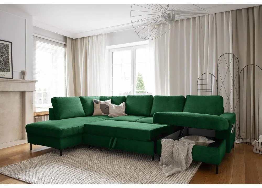 Colțar verde închis extensibil cu tapițerie din catifea reiată (cu colț pe partea stângă ) Lofty Lilly – Miuform