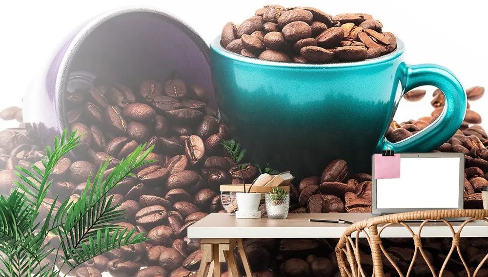 Fototapet autoadeziv ceașca cu boabe de cafea