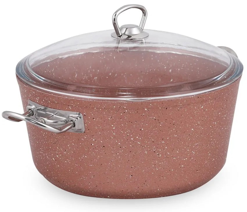 Cratiță din aluminiu înaltă cu capac Güral Porselen Classic, ø 26 cm, roz