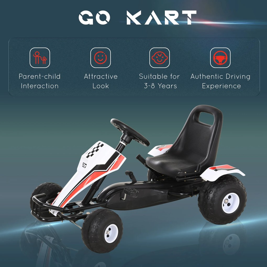 Gokart HOMCOM pentru 3-6 ani, scaun reglabil, roti din plastic, alb | Aosom Romania