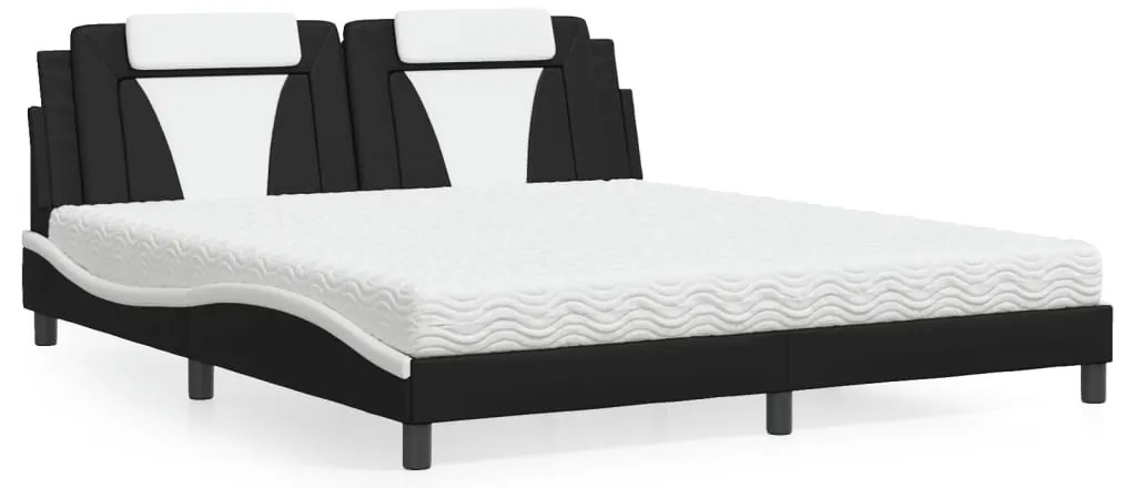 vidaXL Pat cu saltea, alb și negru, 180x200 cm, piele ecologică