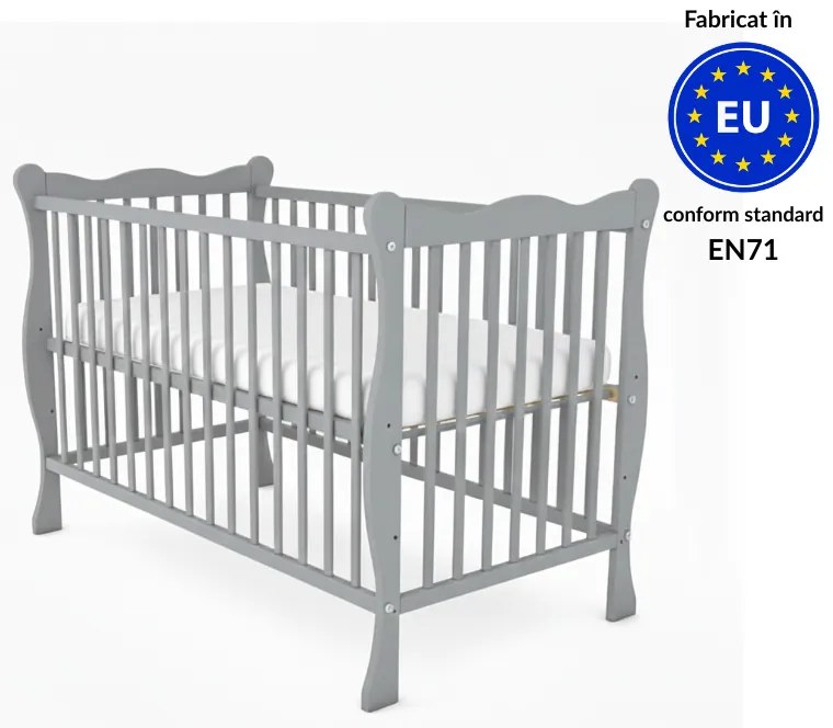 Patut din lemn masiv 120x60 cm Kidizi Isla gri,reglabil pe 3 nivele, certificat EN71