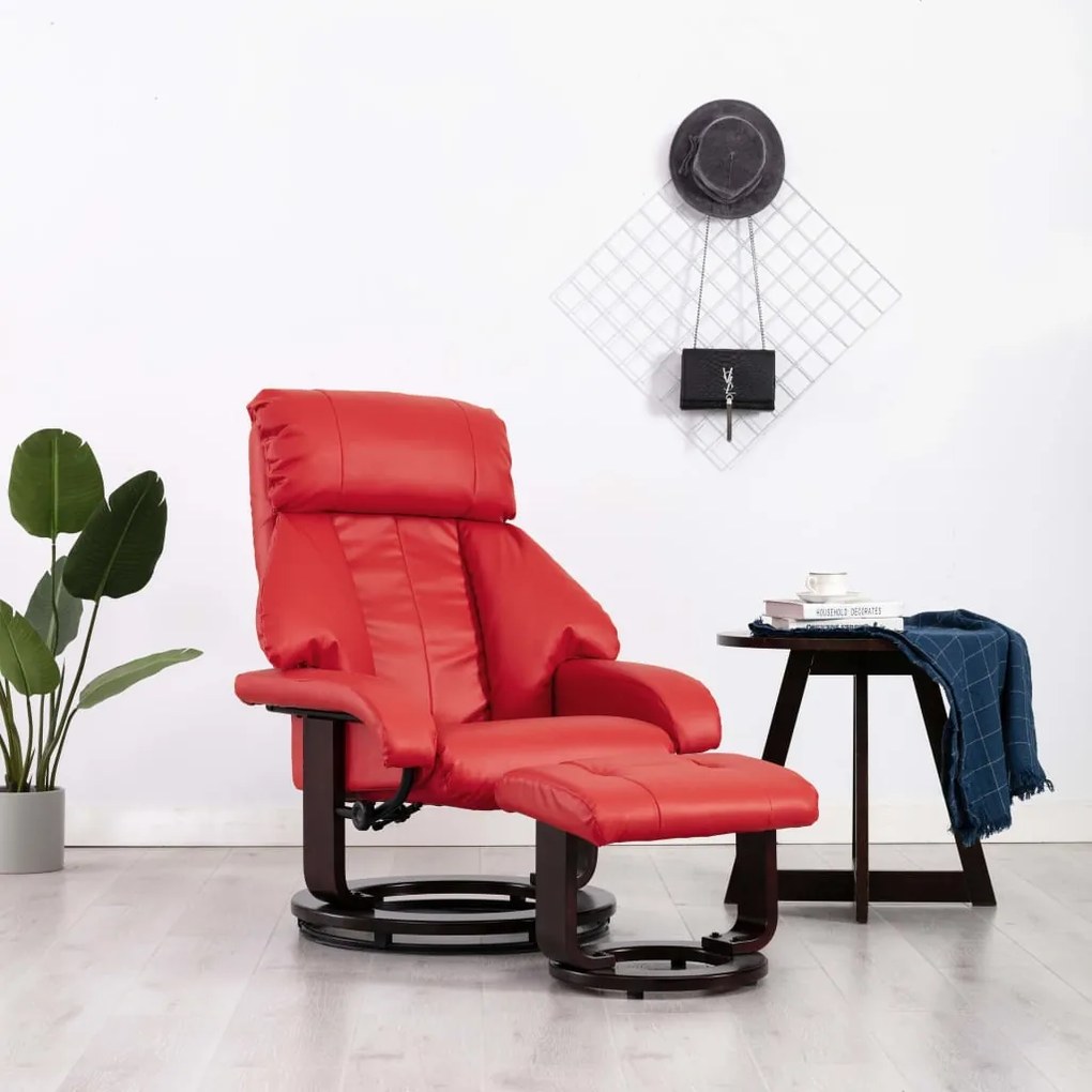 248678 vidaXL Fotoliu TV rabatabil cu taburet, roșu, piele ecologică