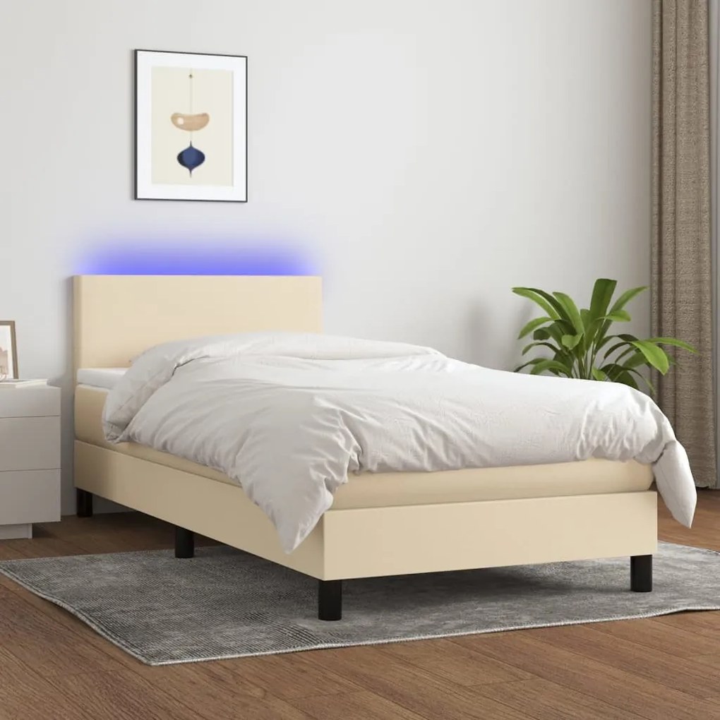 3132954 vidaXL Pat cu arcuri, saltea și LED, crem, 80x200 cm, textil