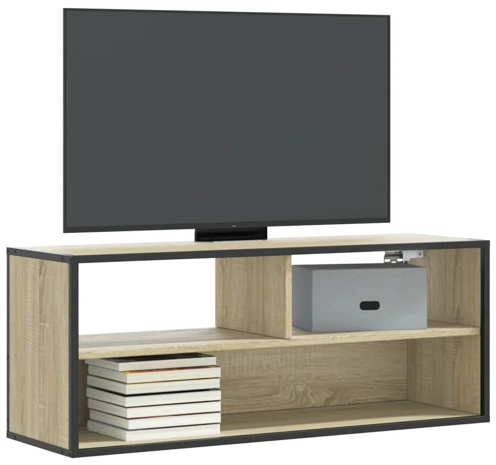 848935 vidaXL Dulap TV stejar sonoma, 100x31x39,5 cm, lemn prelucrat și metal