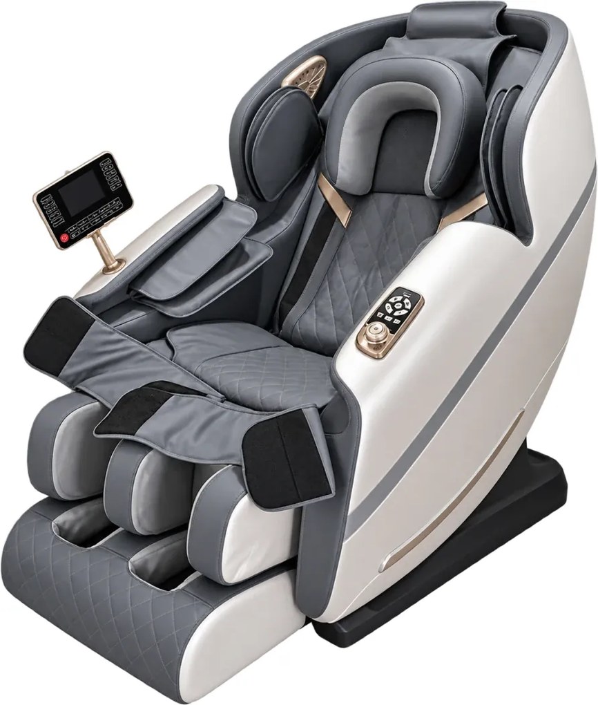 Fotoliu de masaj VETURIUS ULTRA PRO, Incalzire, Bluetooth, Display, Ecran tactil, Controler rapid cotiera, Zero Gravity, Boxe, Moduri Automate, Suport Picioare extensibil, Piele Ecologica Premium, Bej