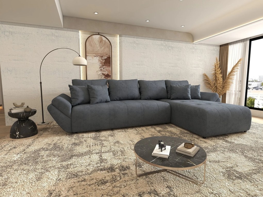 Colțar extensibil dumonde cu ladă de depozitare si sezut confortabil din spuma high-density,Berlin XL Enjoy Antracit 350x185 cm II