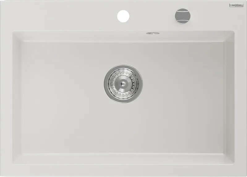 Mexen Elix chiuvetă granitică cu 1 compartiment 700 x 500 mm, albă, sifon crom - 6526701005-20