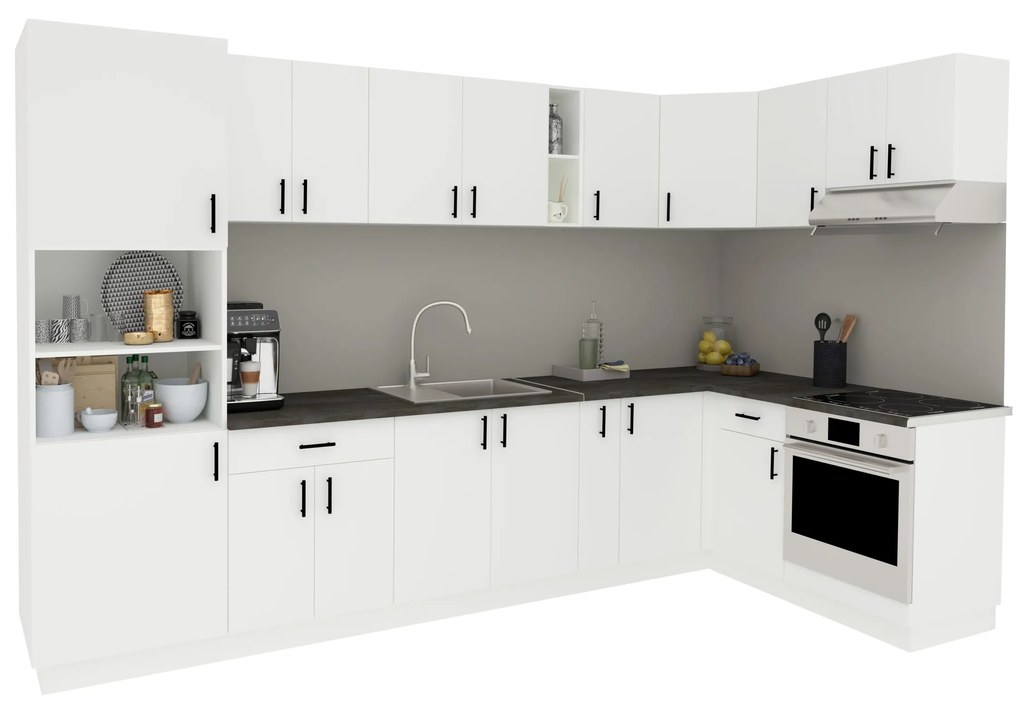 Set Bucatarie Colt Karo haaus V35, Alb, Blat Thermo 28 mm, L 280 x 220 cm