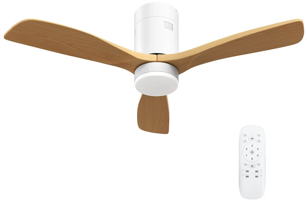 HOMCOM Ventilator de tavan cu lumină LED, 6 viteze, telecomandă, Maro deschis | Aosom Romania