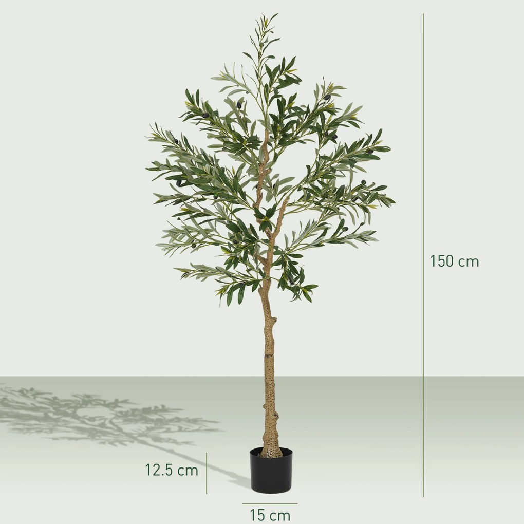 HOMCOM Plantă Artificială Măslin 150 cm cu 720 Frunze, 32 Măsline și Ghiveci | Aosom Romania