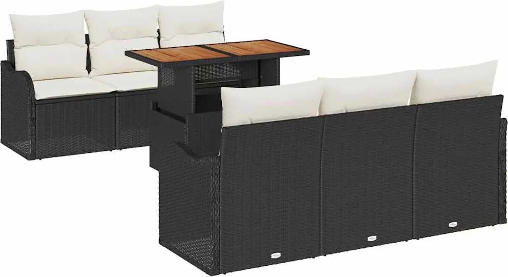 vidaXL Set de canapele pentru grădină 7 pcs Negru Rattan poli