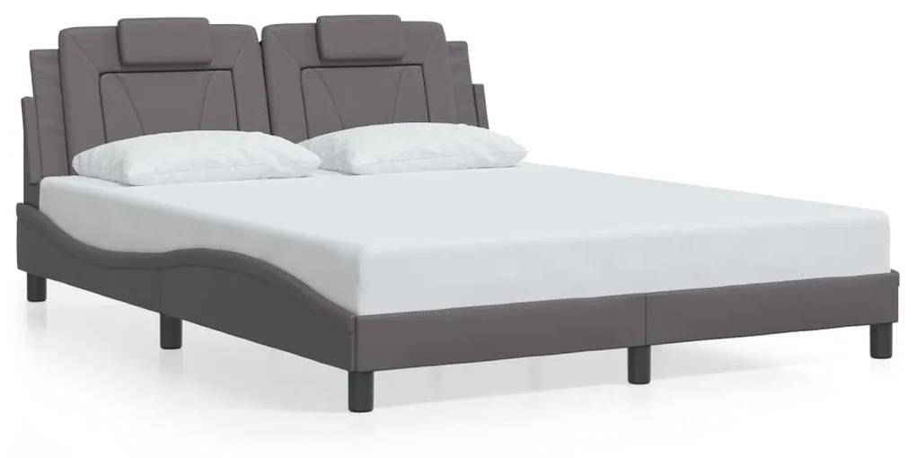 3208106 vidaXL Cadru de pat cu tăblie, gri, 160x200 cm, piele ecologică