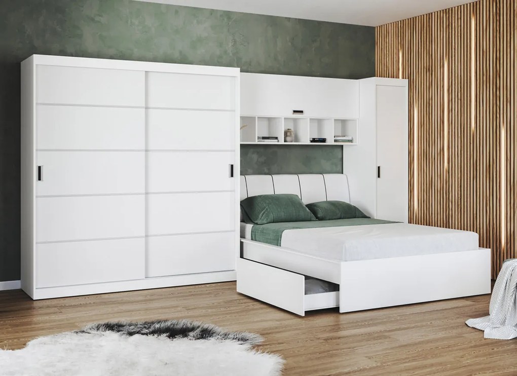 Set dormitor alb pat tapitat - Blanco - Configuratia 21