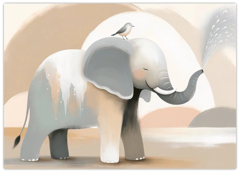 Tablou pe sticlă - Elefant în culori pastel (70x50 cm)
