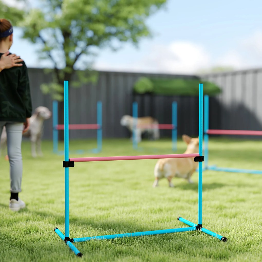 PawHut Set Agility câini 4 piese reglabil pe înălțime, echipament Agility cu 4 obstacole, geantă de transport, 99 x 65 x 94 cm, albastru deschis | Aosom Romania