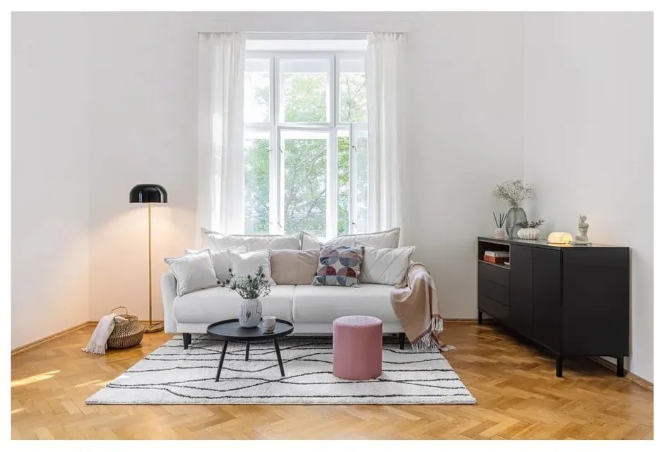 Canapea albă extensibilă/cu spațiu de depozitare cu tapițerie din catifea reiată 215 cm Bjork – Bonami Selection