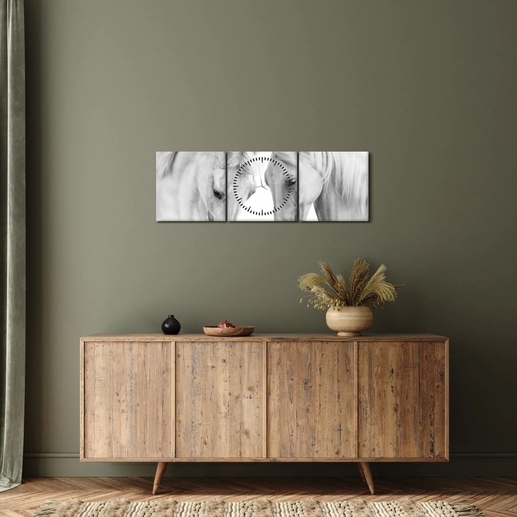 Tablou - Cai albi (cu ceas) (90x30 cm)