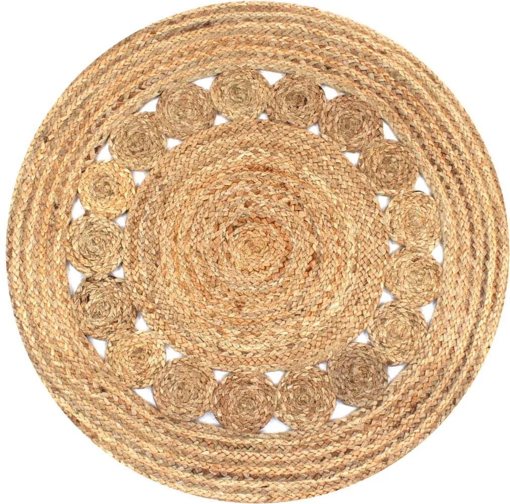 vidaXL Covor din iută cu design împletit, 90 cm rotund