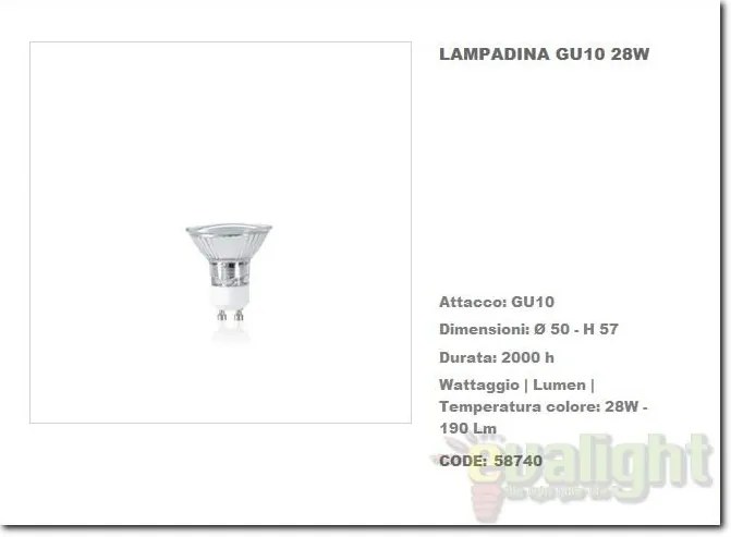 Bec halogen Spot 28 Watt GU10 058740