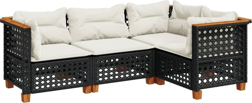 vidaXL Set mobilier de grădină cu perne, 4 piese, negru, poliratan
