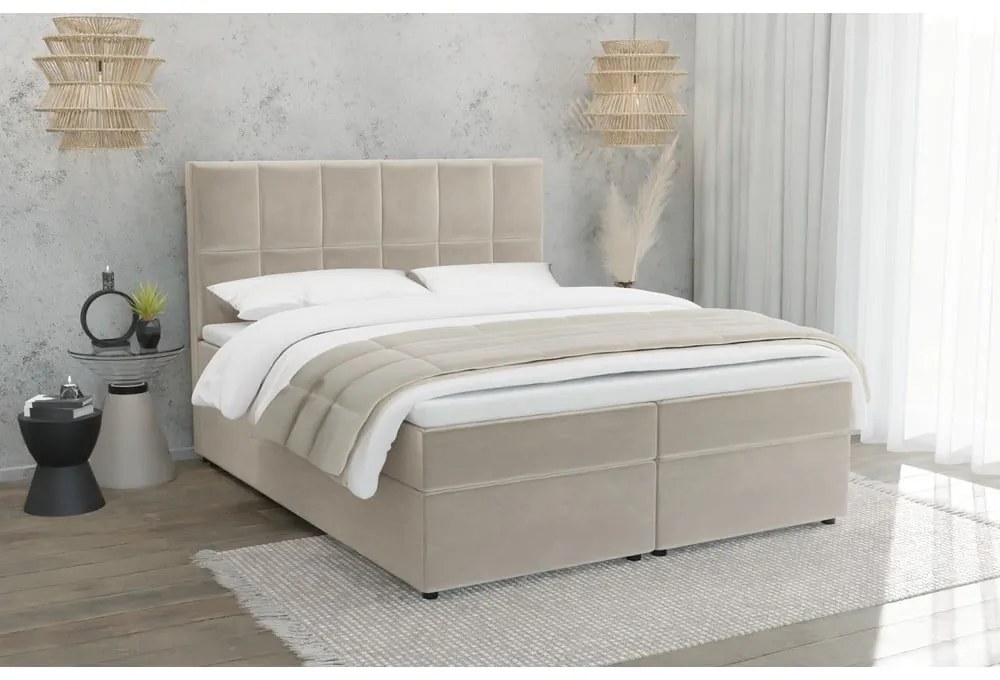 Pat boxspring bej cu spațiu de depozitare 140x200 cm Flip – Ropez