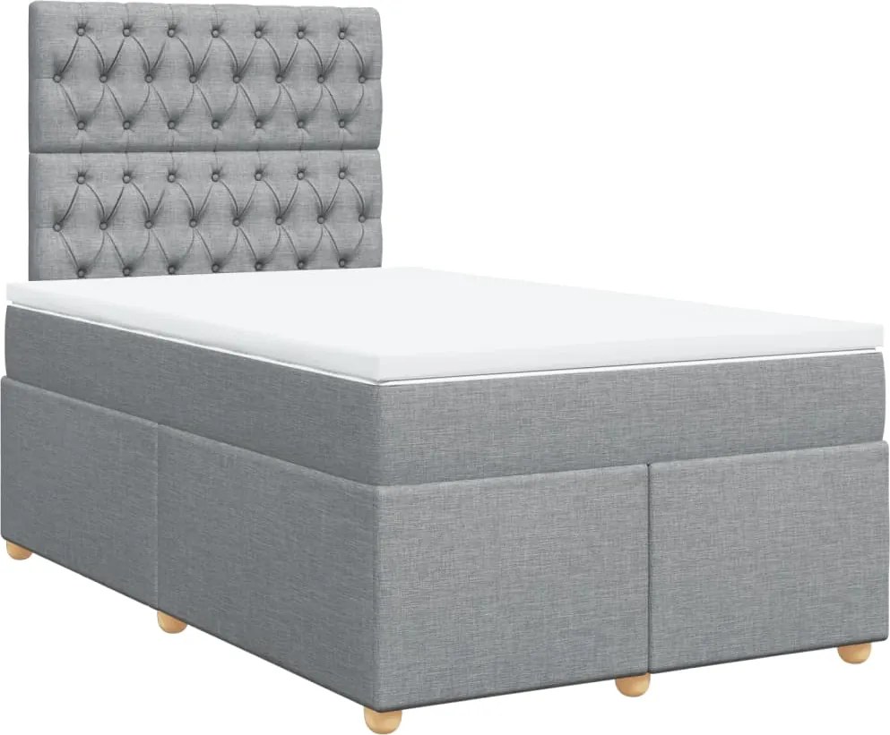 vidaXL Pat continental cu saltea, gri deschis, 120x200 cm, textil