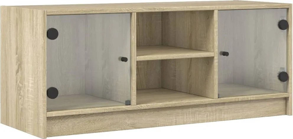 vidaXL Comodă TV cu uși din sticlă, stejar sonoma, 102x37x42 cm