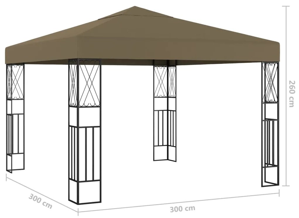 Pavilion cu siruri de lumini LED, gri taupe, 3x3 m, tesatura Gri taupe, 3 x 3 m