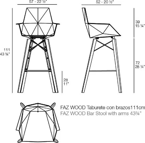Set 4 scaune de bar cu brate de interior design modern premium FAZ CHAIR lemn 54302