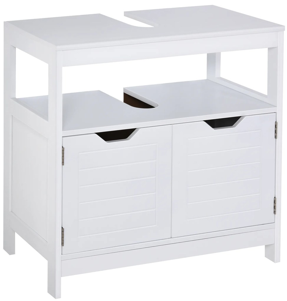 kleankin Dulap sub lavoar Cabinet de baie cu raft 2 uși depozitare Dispozitiv anti-răsturnare Rezistent la umiditate 60x30x60 cm Alb | Aosom Romania